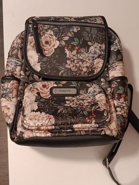 Rosetti Black Floral Faux-Leather Mini Backpack